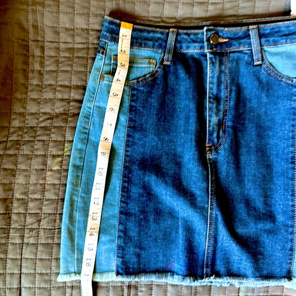 🍓Just Black two tone panel denim stretchy raw edge skirt Large - Picture 7 of 9